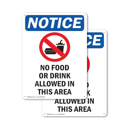 Signmission No Food Or Drink Allowed, 12 in W x Rectangle, Aluminum OS-2PACK-NS-A-1218-V-14580